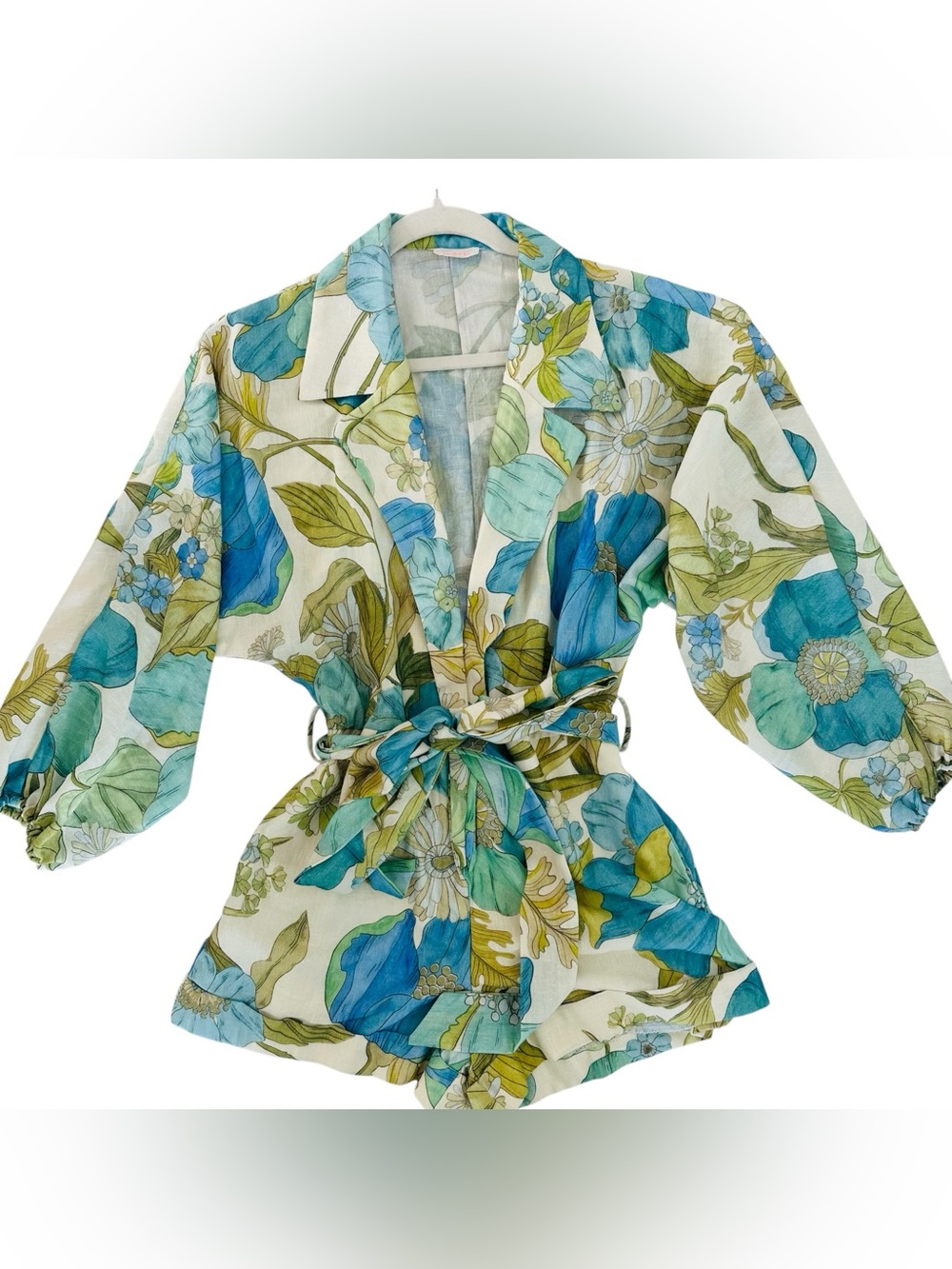 Luxxel Floral Tie-Waist Romper/Playsuit - Tropical Blue & Green